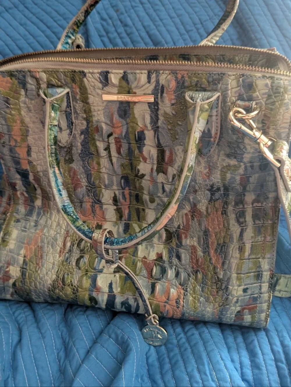 Brahmin Caroline Melbourne Water Lily Multi Color Croc-Embossed Leather Bag